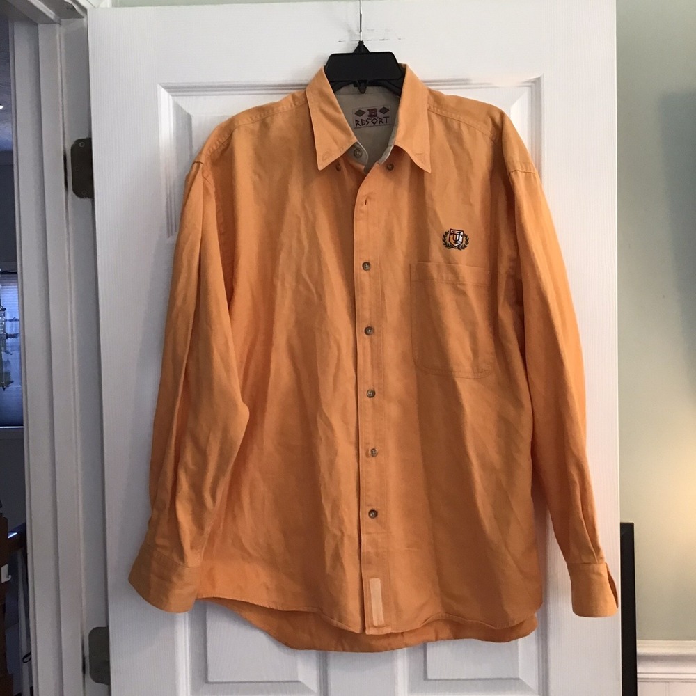 Vintage Tennessee Volunteers Men Large Orange Boa Resort Long Sleeve Button Up
